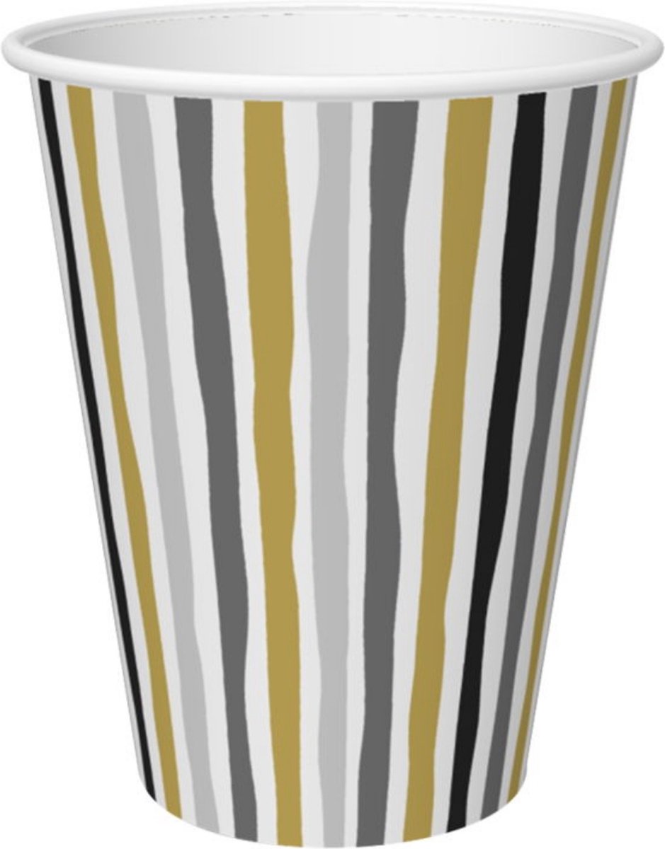 Stripes Black & Gold | Bekers | 24 cl 10 stuks