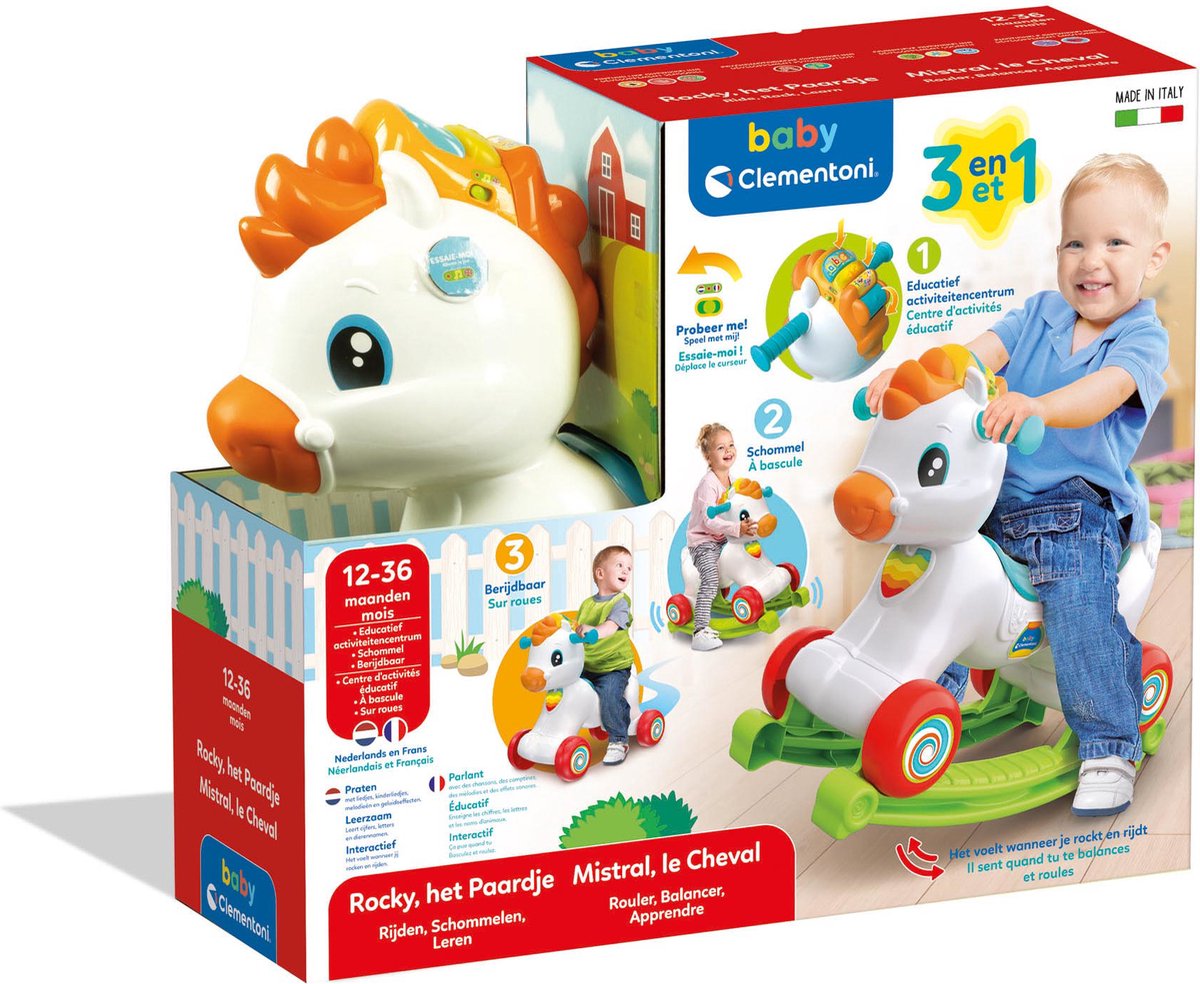 Clementoni Baby Ride On | 3 in 1 | Hobbelpaard | Interactief Activiteitencentrum