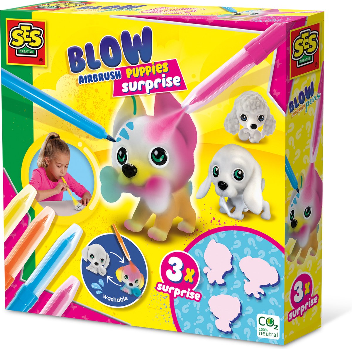 Ses | Blow Airbrush Pens | 3x Puppy met Kleurpotloden