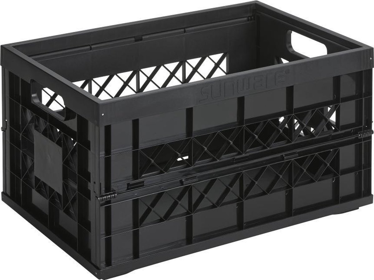 Vierkante opvouwbare krat, zware uitvoering, 45 L, zwart