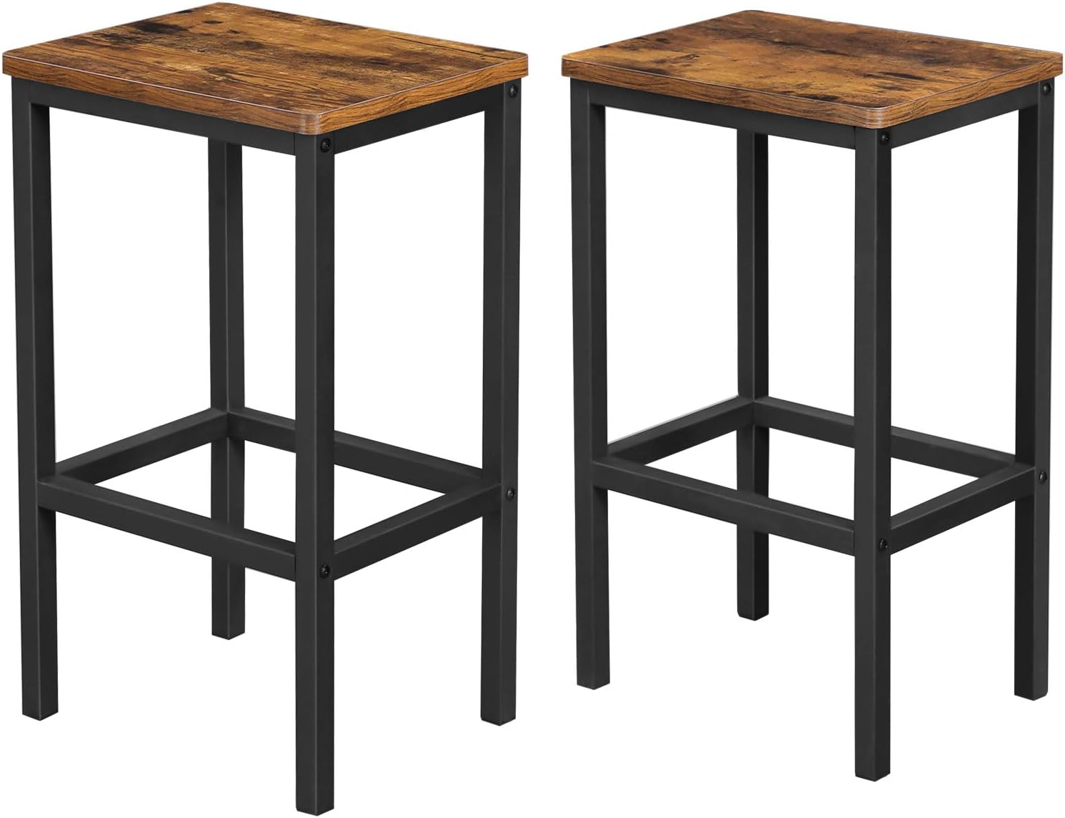 Hoppa! | Set van 2 Barkrukken | Industrieel Design | Bruin & Zwart | 40 x 30 x 65 cm (L x D x H)