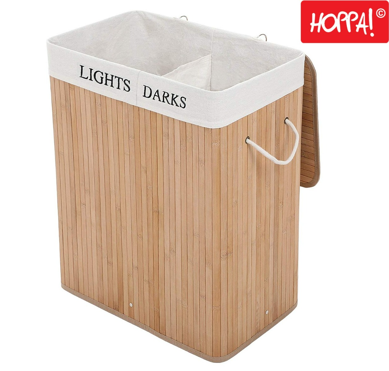 Hoppa! Bamboe Wasmand | 2 Vakjes | Natuurlijke Kleur | 52 x 32 x 63 (B x D x H)