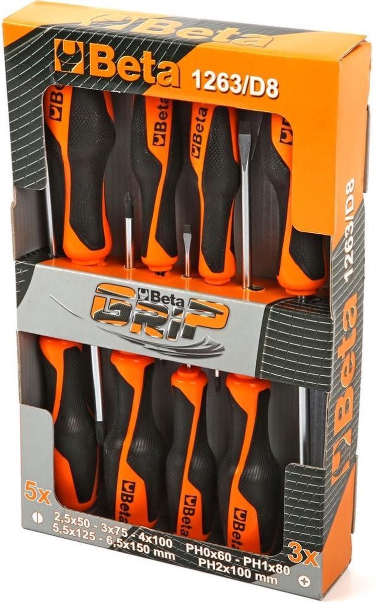 Beta Tools Schroevendraaierset – 8-delig, staal, ergonomische handvatten