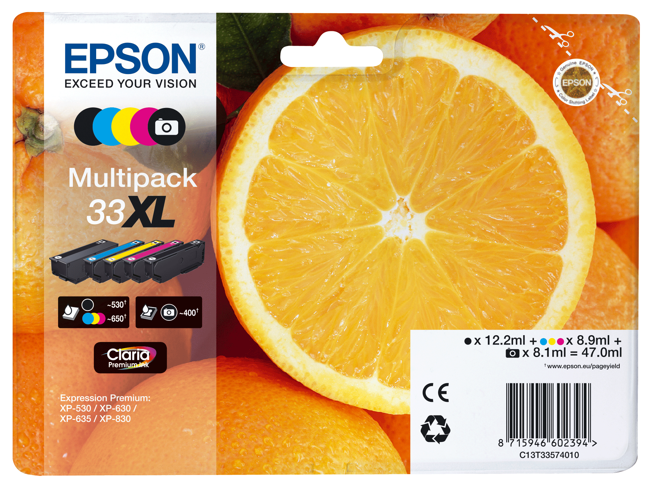 Epson | Multipack Claria Premium | BK/PBK/C/M/Y 33 XL T3357
