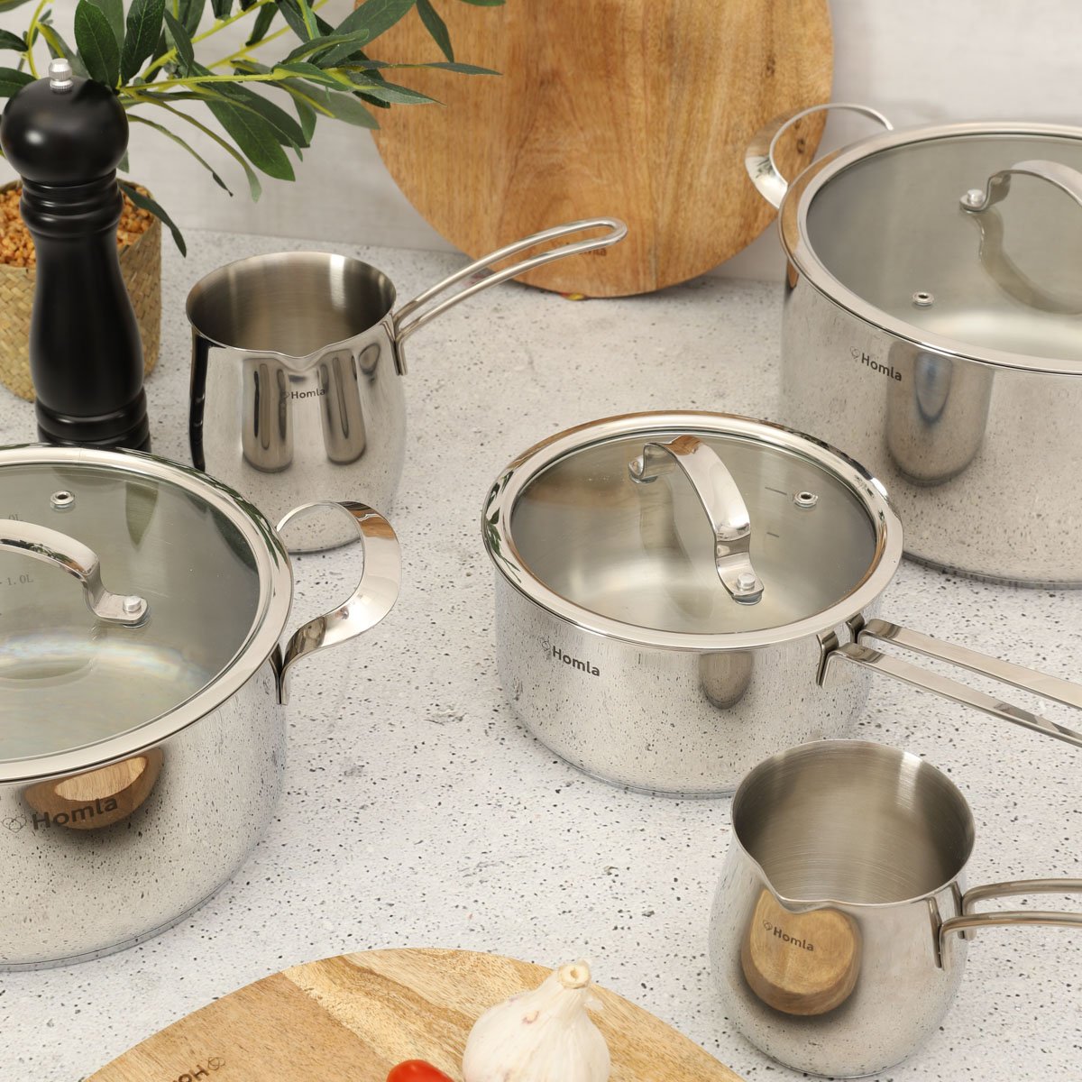 Homla | UNERO set van 6 zilveren potten