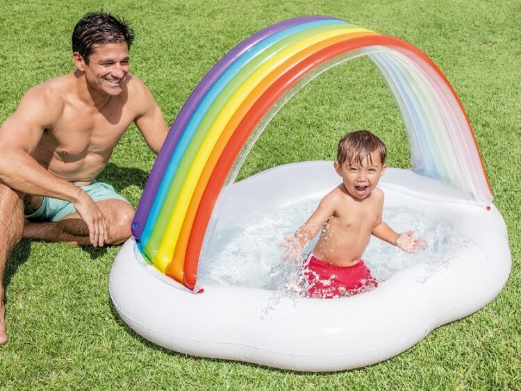 Intex | Opblaasbaar Babyzwembad | Wolkenvorm met Regenboog Zonnedakje