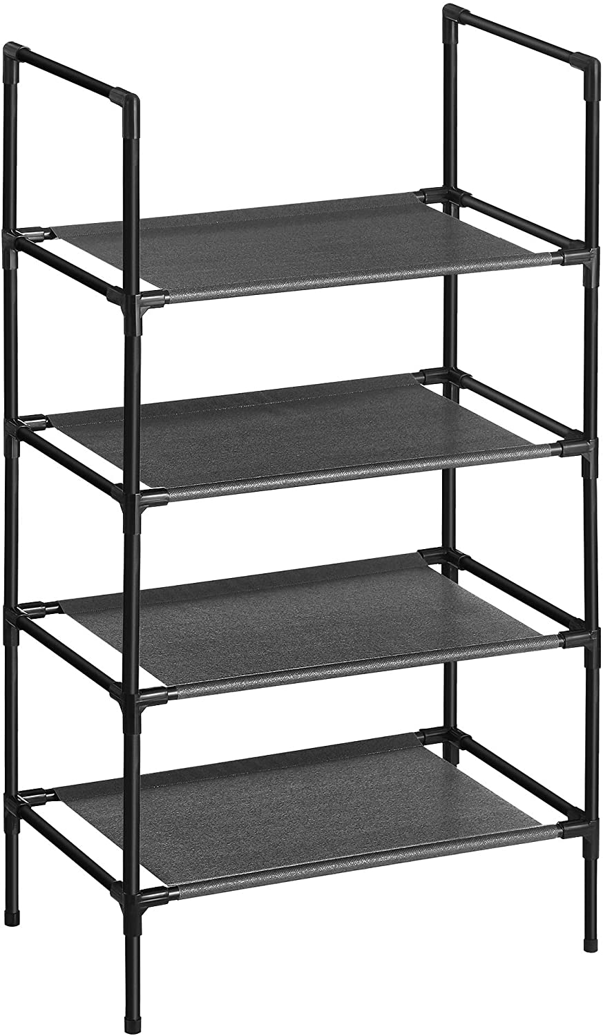 Schoenenrek | 4 planken | Metaal & niet-geweven stof | Zwart | 45 x 28 x 80 cm (B x D x H)