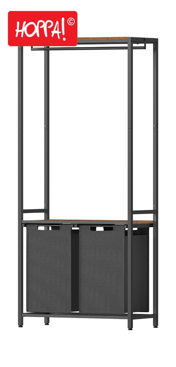 Hoppa! Wasmand | 2-delige wasmand met 2 planken | 2 x 46L | Rustiek Bruin & Zwart BLH231B02