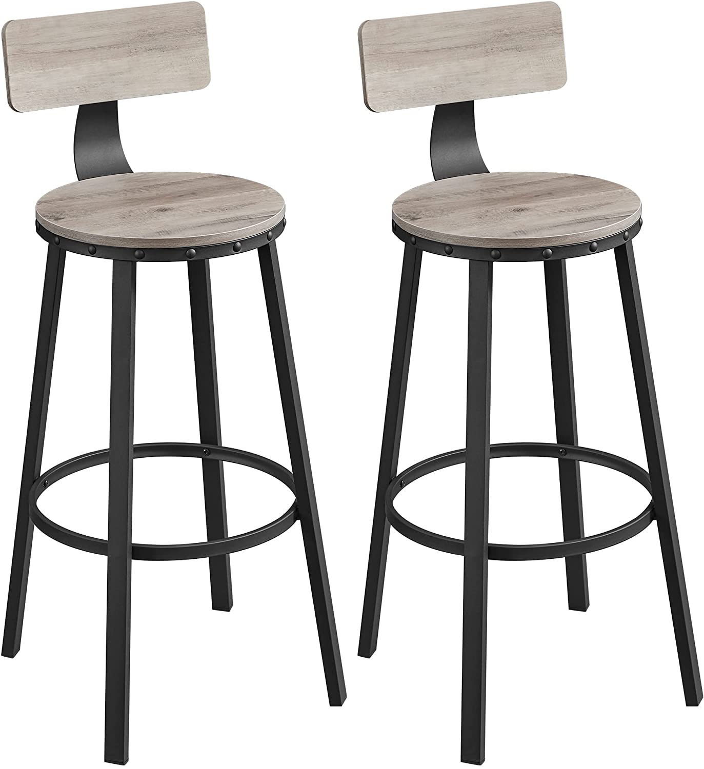 Barkruk, set van 2, zithoogte 73 cm, industrieel design, grijs-zwart