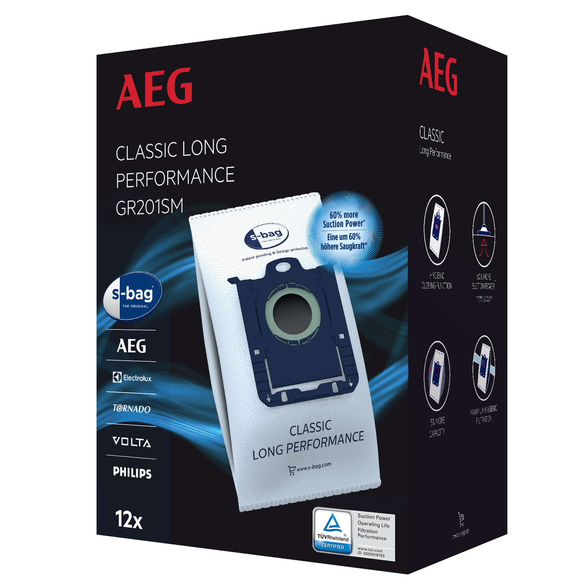 AEG | Stofzuigerzak S-Bag Classic Long Performance | 12 stuks | fleece materiaal | 4 lagen
