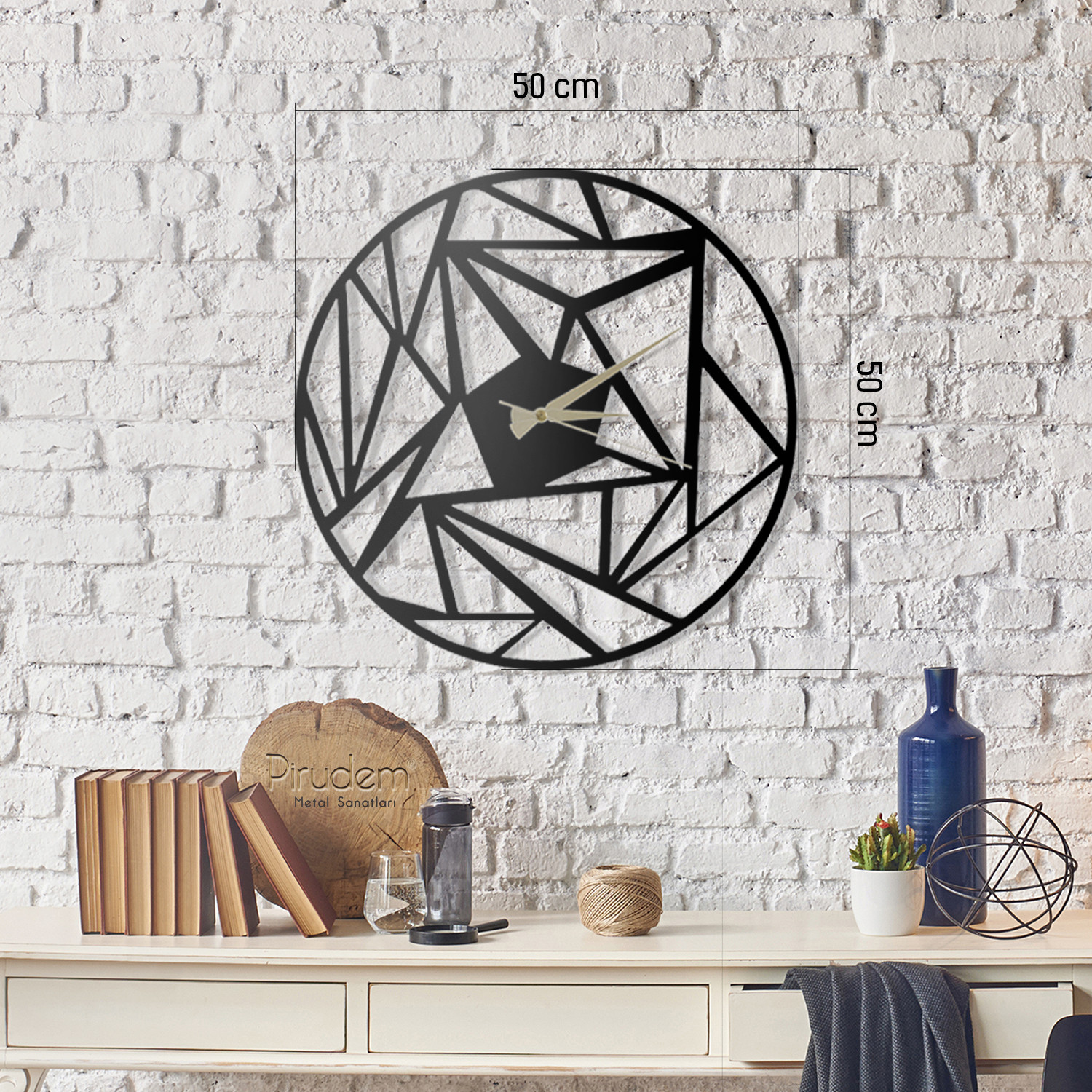 Asir | Decoratieve Metalen Wandklok | Zwart 50 x 50 cm