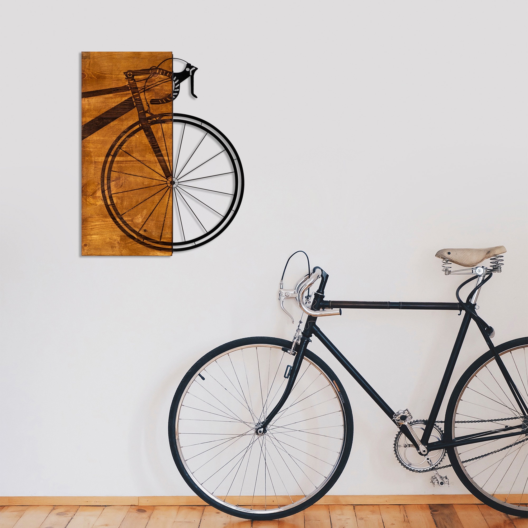 Asir | Decoratief Houten Wandaccessoire | Okkernoot en Zwart - 45 x 58 cm