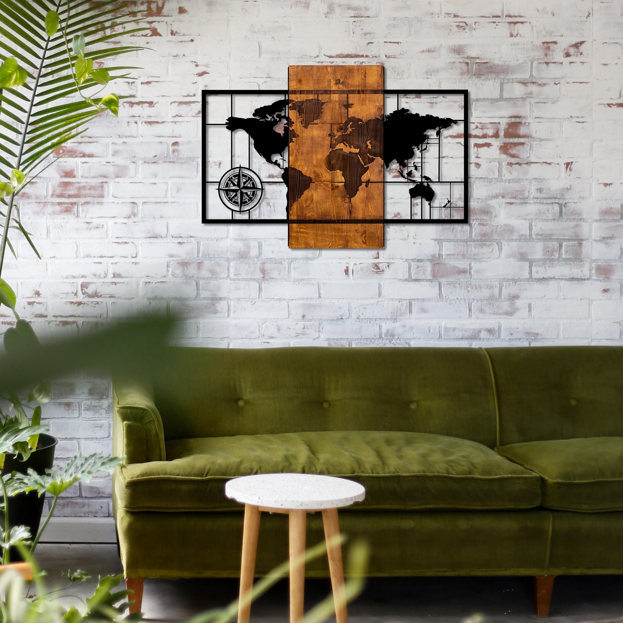 Asir | Decoratief Houten Wandaccessoire | Okkernoot & Zwart | 58 x 85 cm