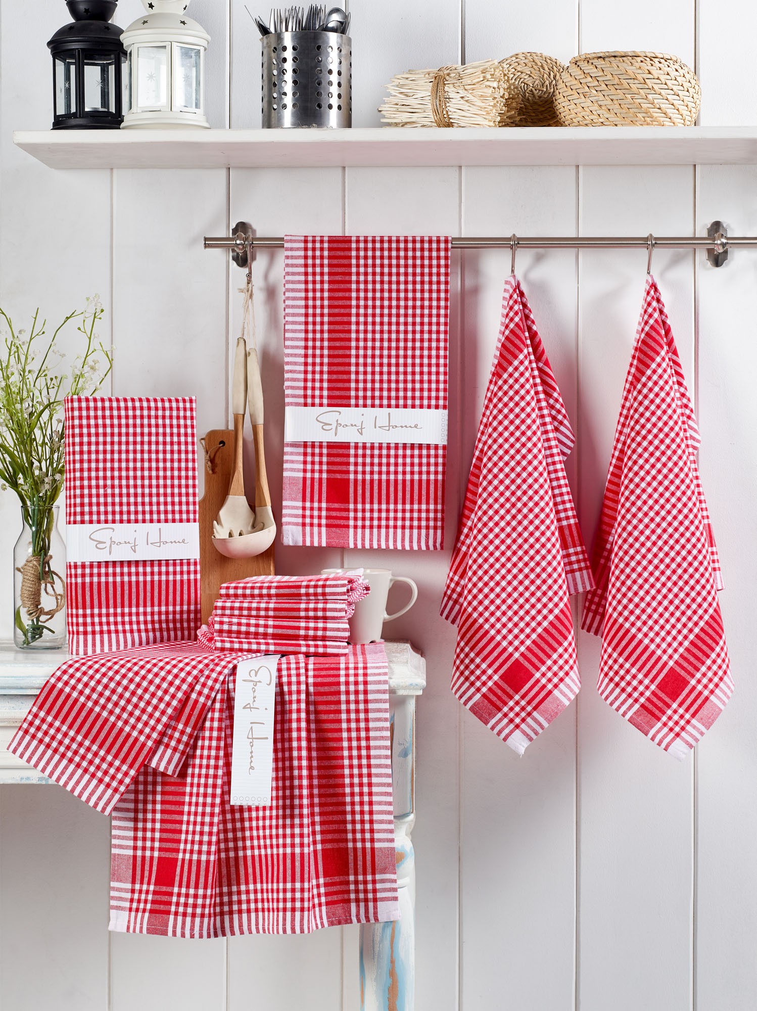 Asir Washanddoek (10 stuks) | Rood Wit | 45 x 65 cm