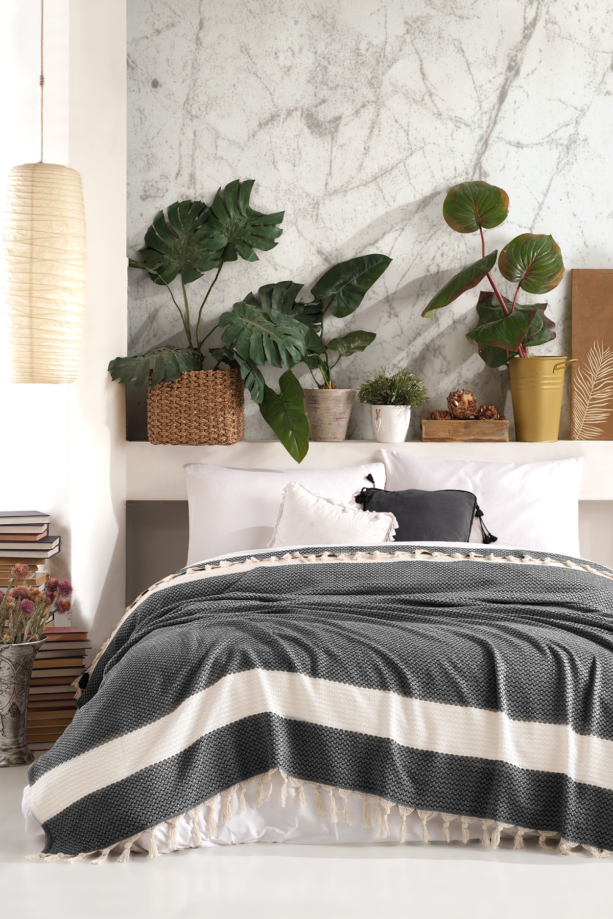 Asir piqué beddenset voor twee personen | Zwart | 200 x 230 cm