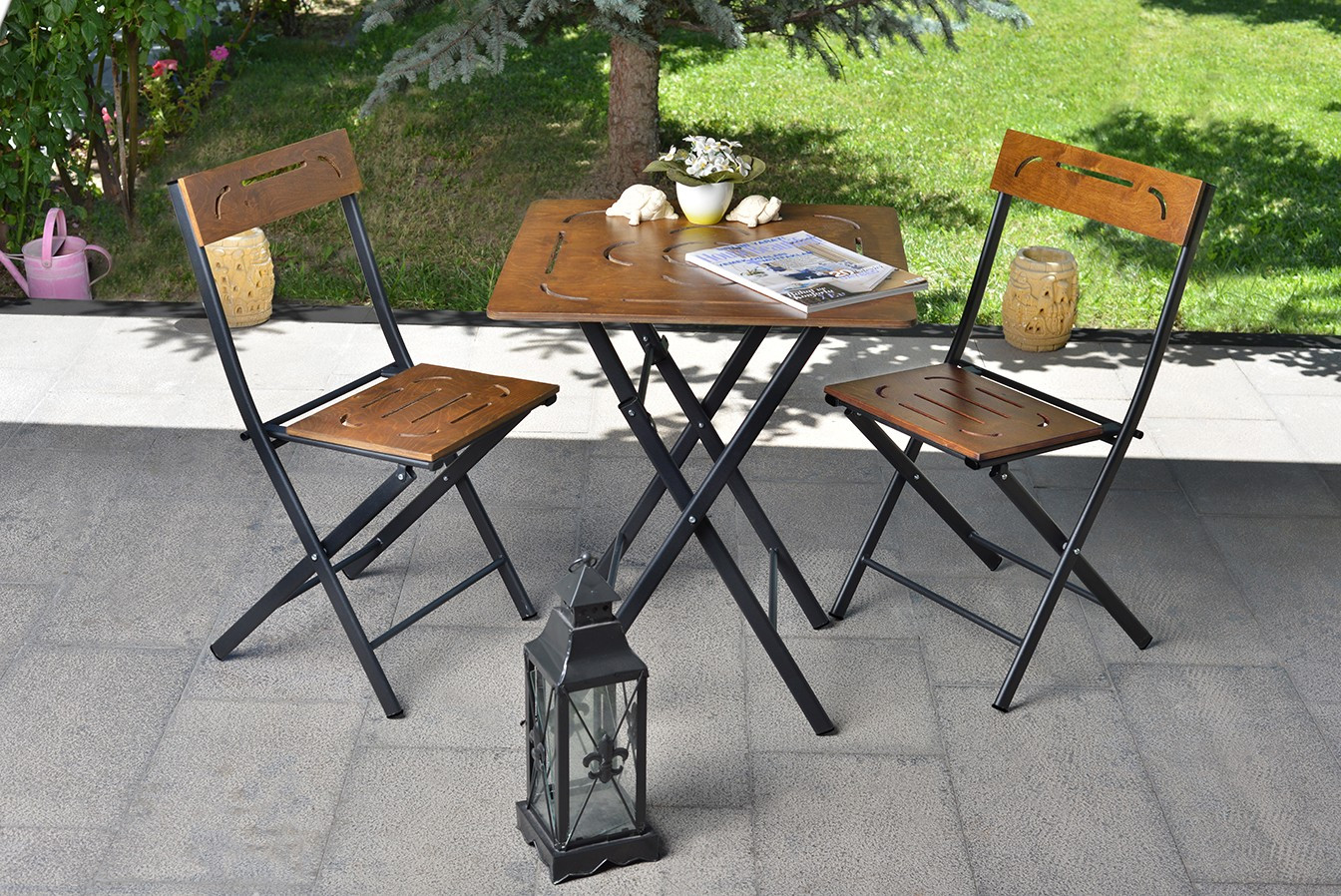 Asir tuintafel- en stoelen set (3-delig) | Okkernoot Zwart | 60 x 73 x 60 cm