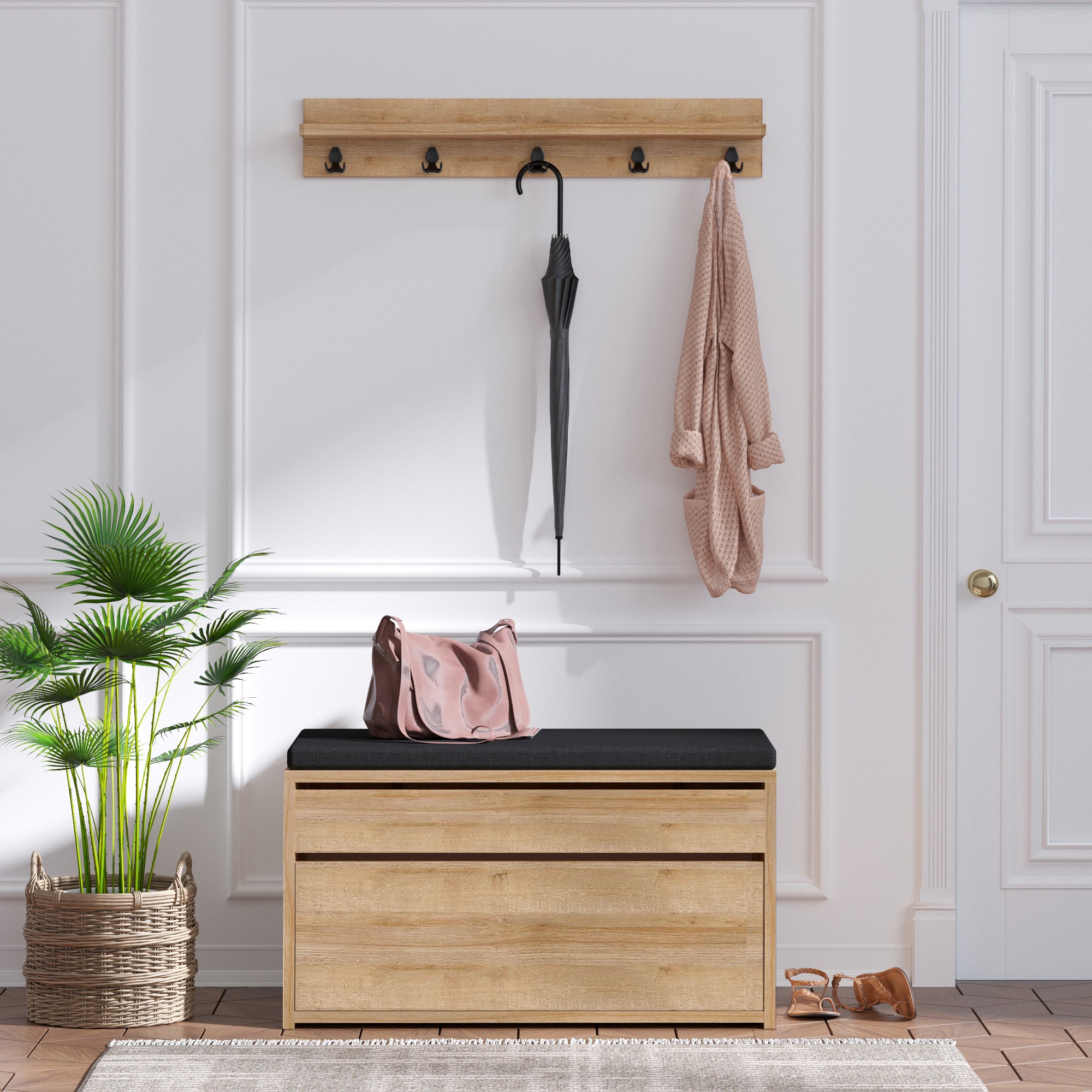 Asir Halstandaard | Kapstok | Zwart eiken – 80 x 42 x 35 cm