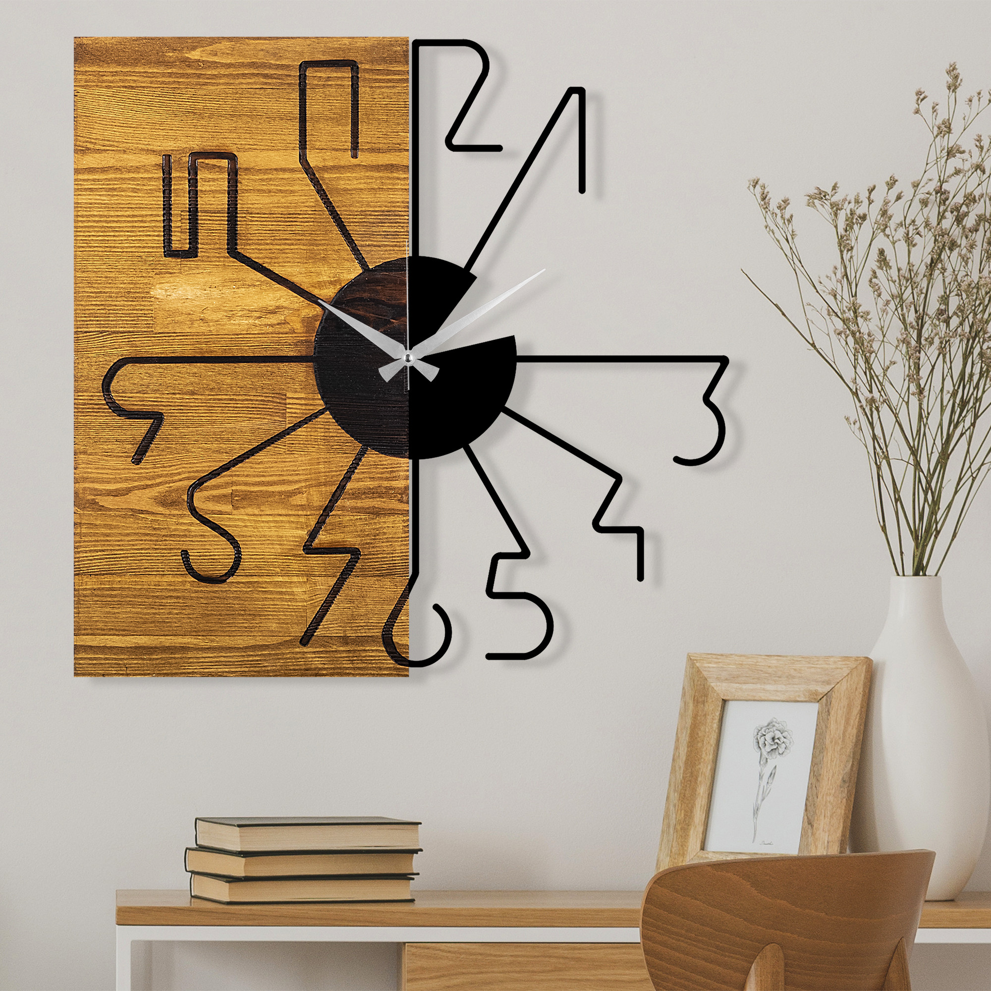 Asir | Decoratieve Houten Wandklok | Okkernoot - 58 x 3 x 58 cm