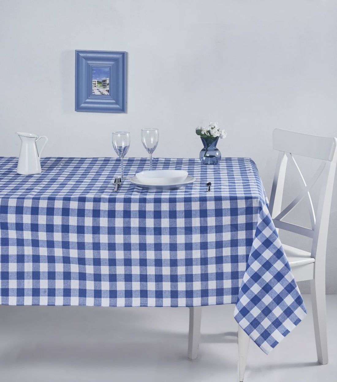Asir | Tafelkleed | Geruit | Blauw | 160 x 160 cm