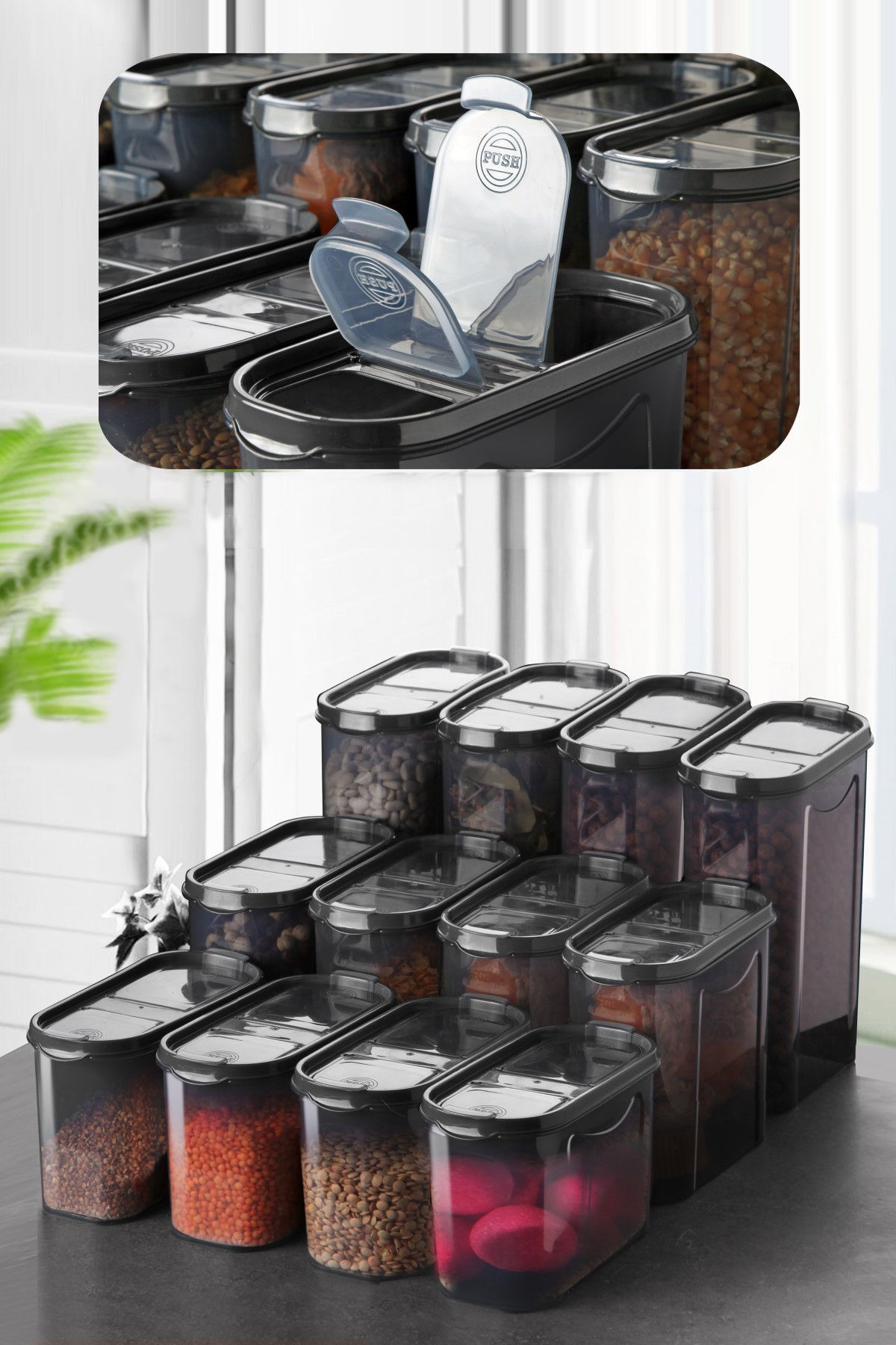 Asir | Opbergdozenset | 12 stuks - Antraciet - 9 x 19 x 23,5 cm