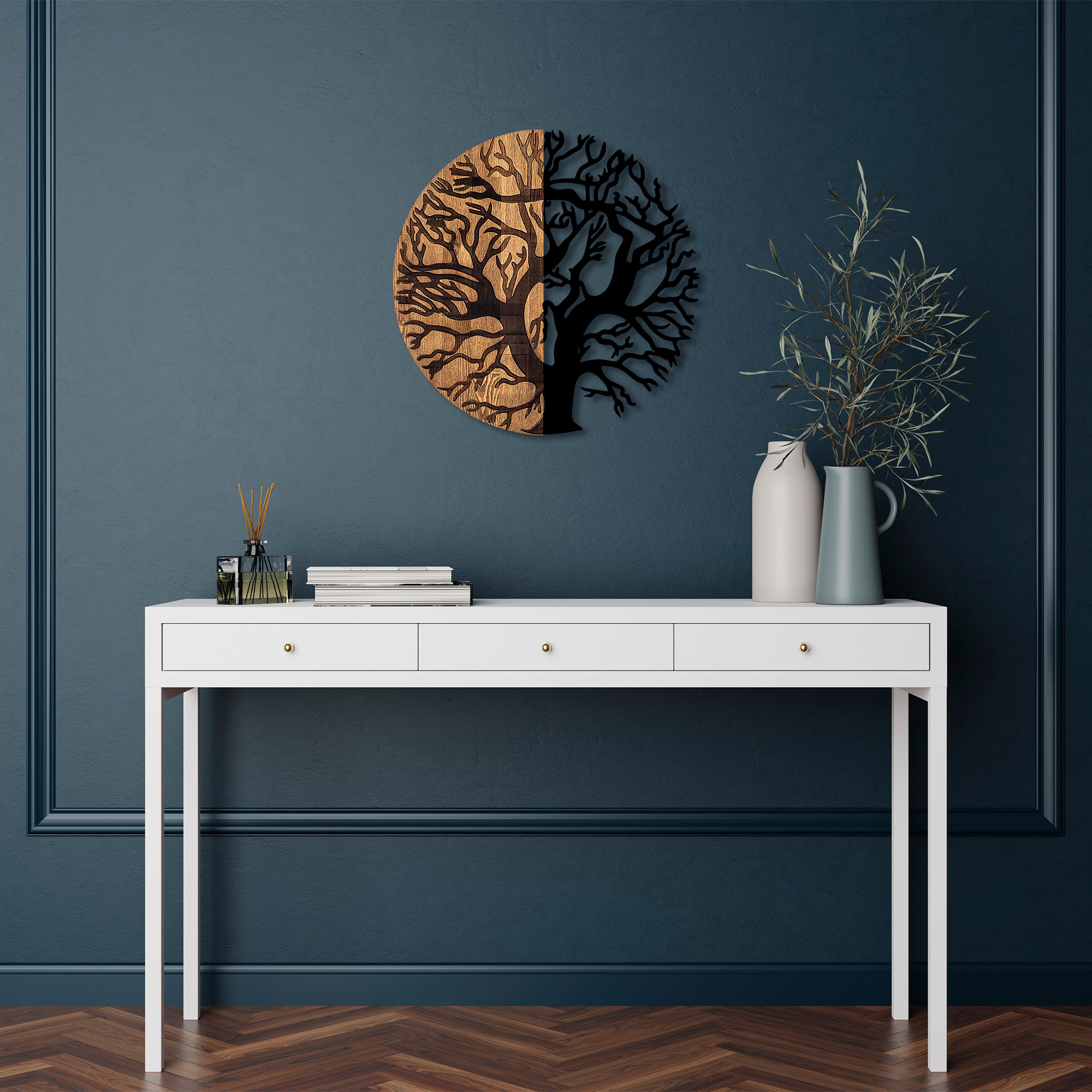 Asir | Decoratief Houten Wandaccessoire | Zwart | 56 cm