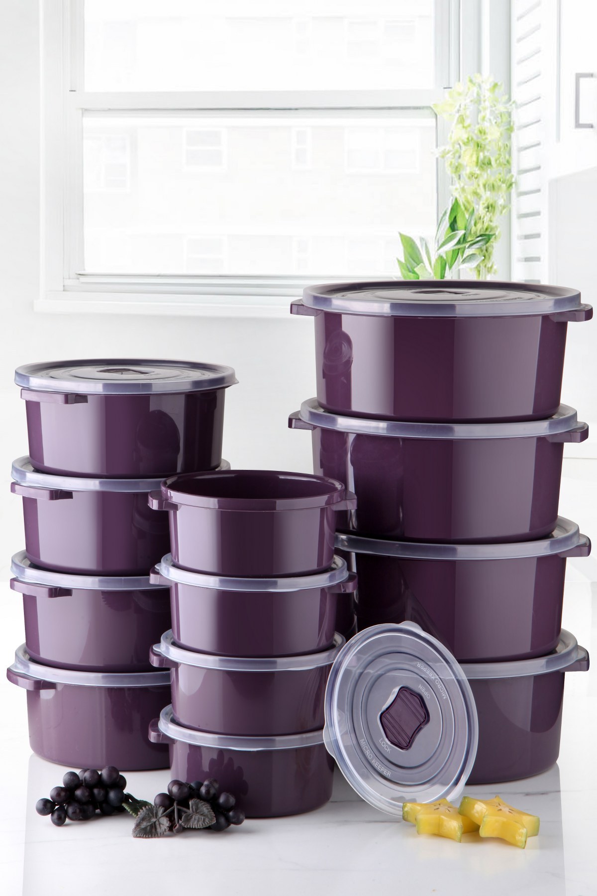 Asir | Opbergdozenset | 12 stuks | Paars | 22 x 9,5 cm