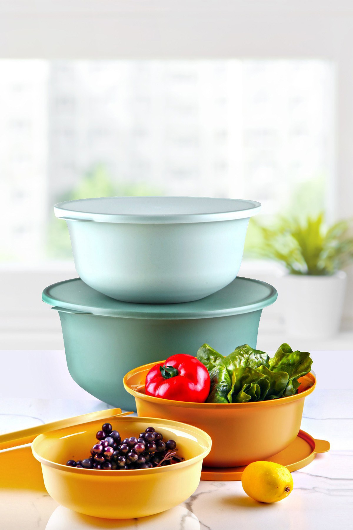Asir Opbergdozenset (4 stuks) – groen, turquoise, oranje, geel – 33 x 33 x 15 cm