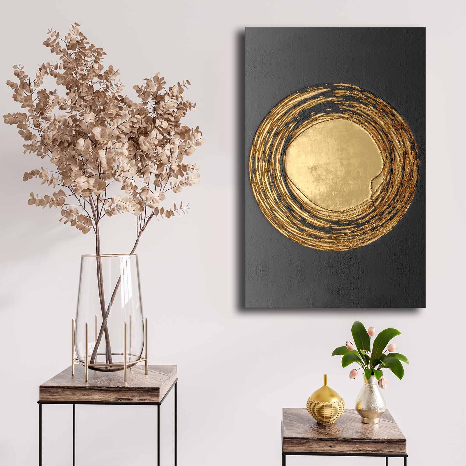 Asir | Decoratief Canvas Schilderij | Goud en Zwart - 45 x 70 x 2,8 cm