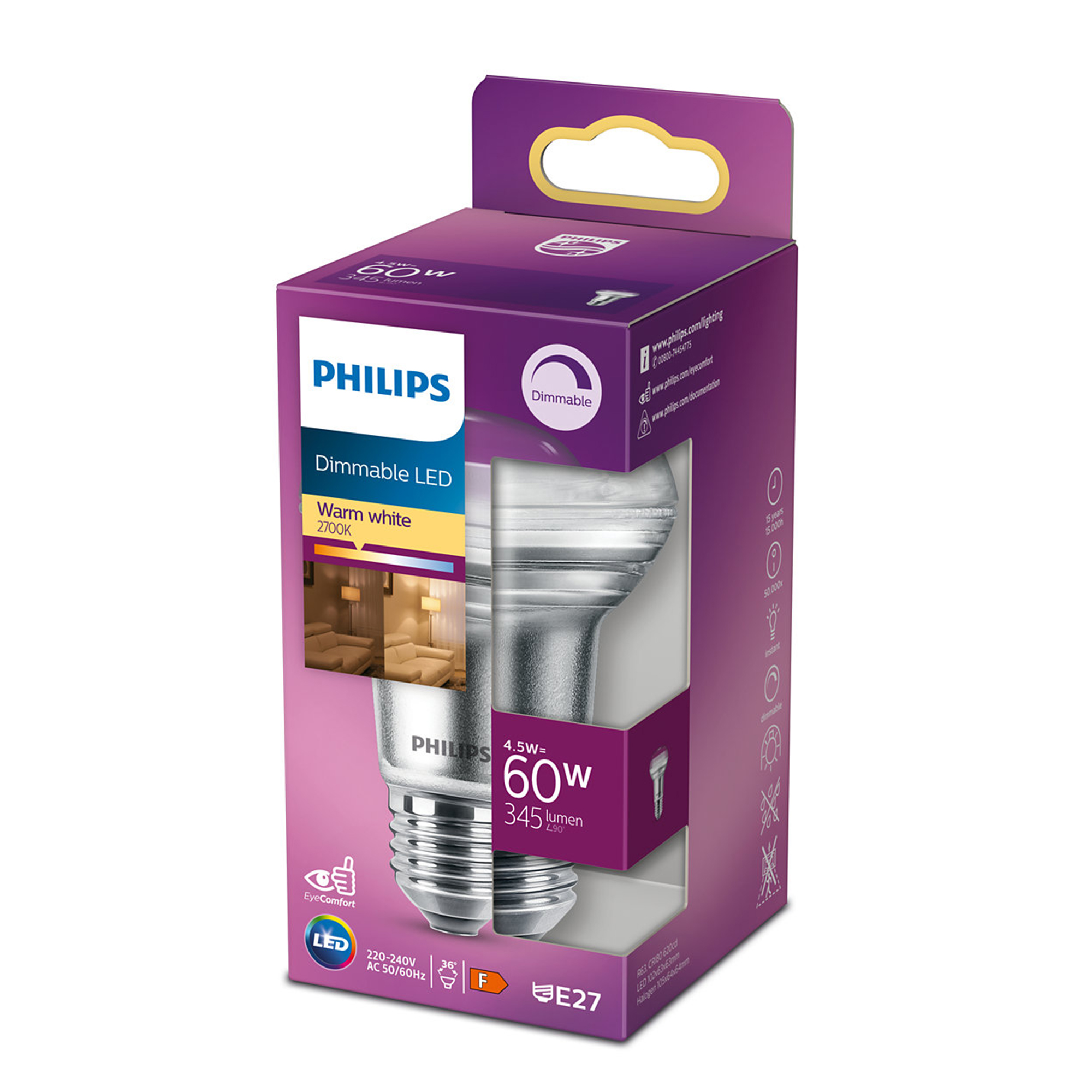 PHILIPS | LED-lamp R63 | E27 | 60W | 345 lumen | dimbaar