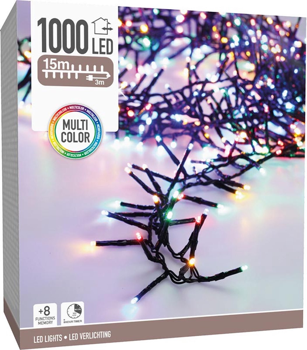 Maxi Cluster Kerstverlichting | 1000 LED-lampjes | Multicolor | 15 m | Timer en lichtfuncties