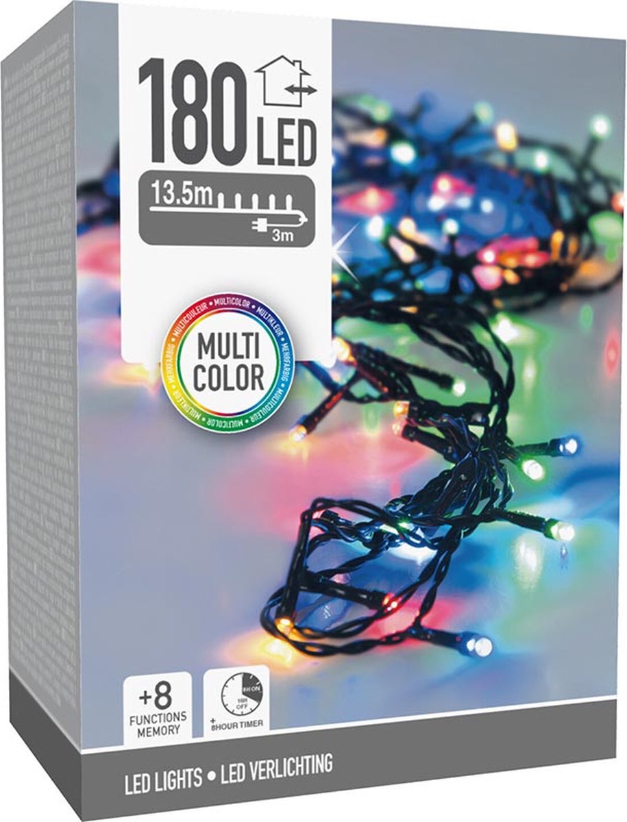 Kerstverlichting | 13,5 m | multicolor | 180 LEDs | timer- en lichtfuncties