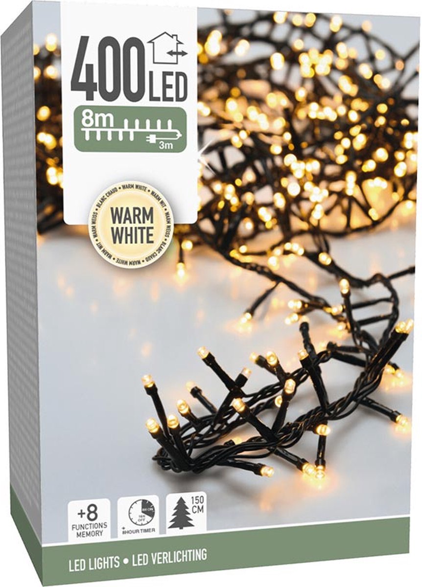 Microcluster | Kerstverlichting | 400 LED | 8 m | Warm wit | Timer & lichtfuncties