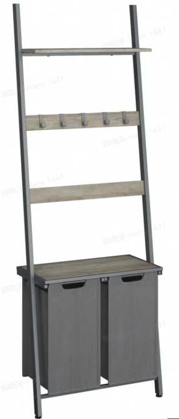 Hoppa! | Wasmand | 2-delige wasmand, 2 planken, 5 haken, 2 x 46L, 73 x 33 x 177 cm | gemêleerd greige en leigrijs BLH221G01