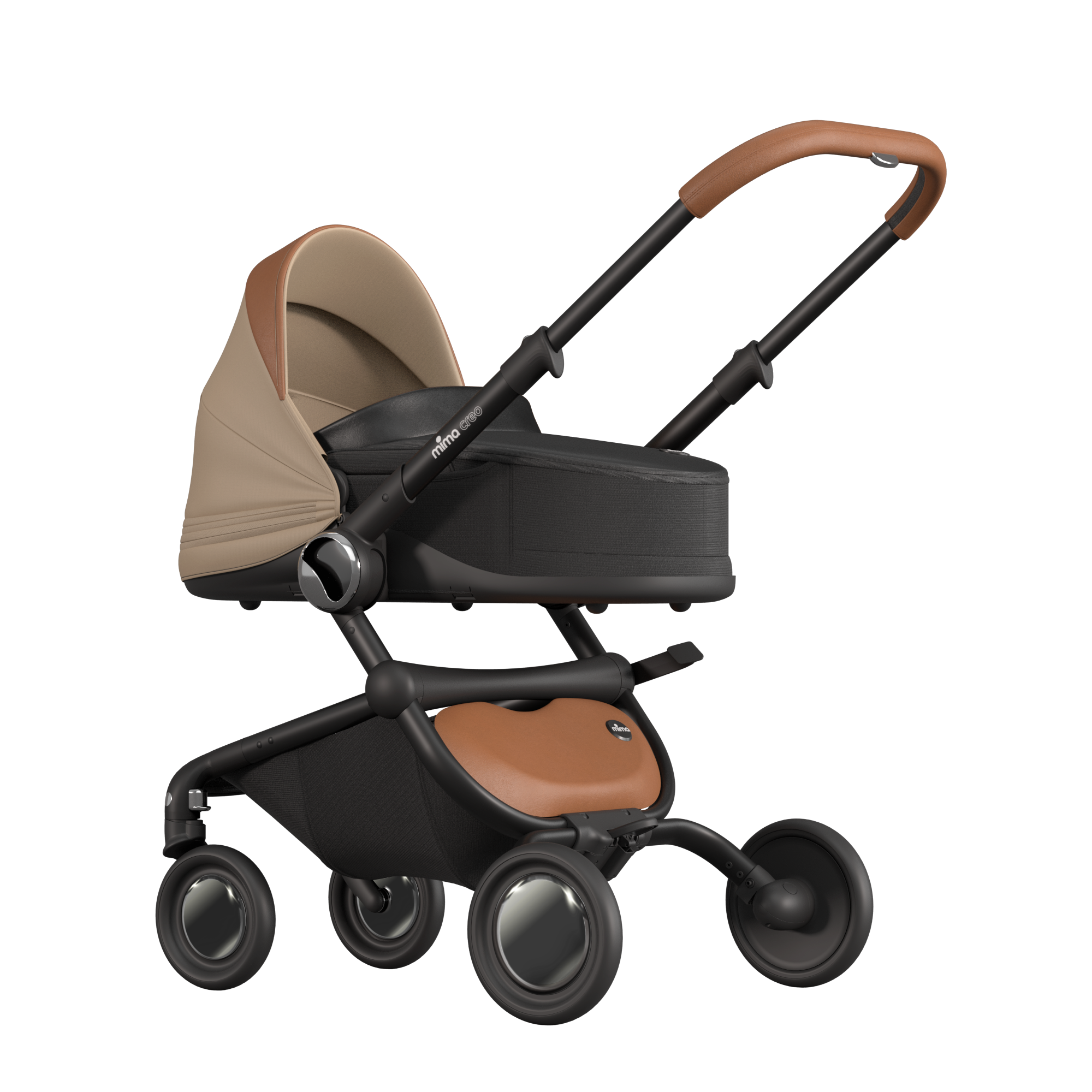 Mima Creo Combi Stroller Frame Black Seat Hood Mocha