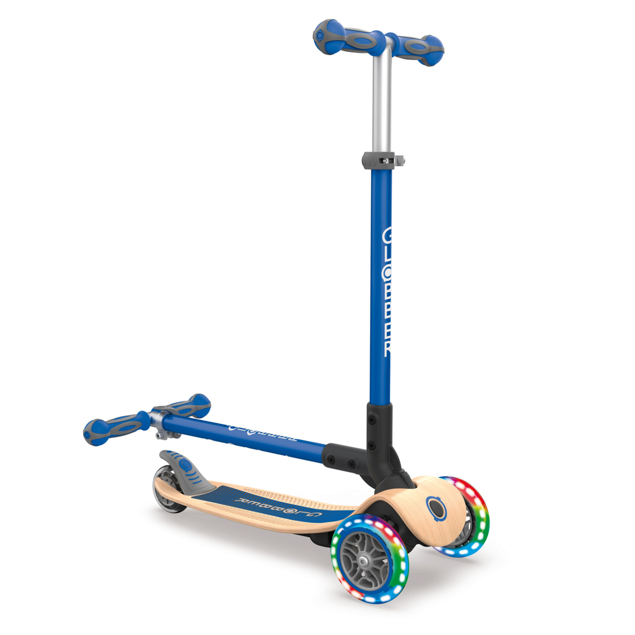 Globber Step - Primo Foldable Wood Lights - Navy Blue - Babyhuys.com