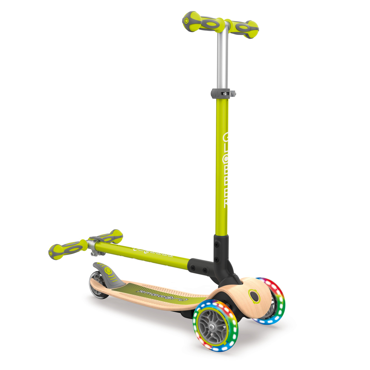 Globber Step - Primo Foldable Wood Lights - Lime Green - Babyhuys.com