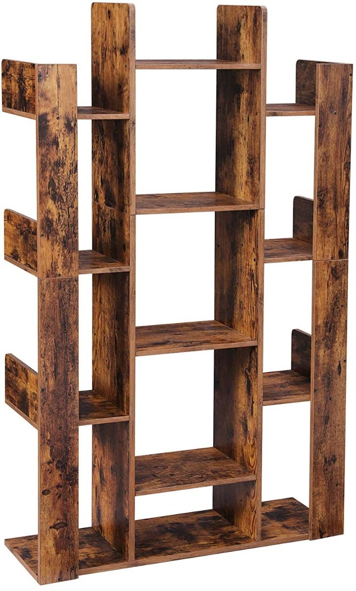 Hoppa! Songmics Boomvormige Boekenkast, 16 Vakken - Hout - Bruin - 86 x 25 x 140 cm | Vooraanzicht