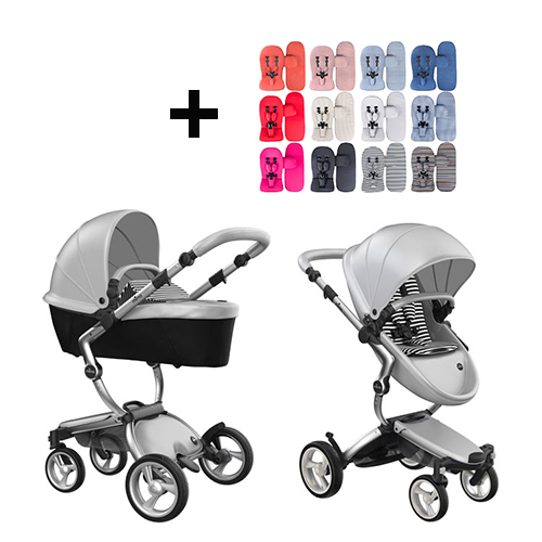 Mima Xari Kinderwagen | Frame - Aluminium | Zitting + Kap - Argento | Starter Pack - Black & White - Babyhuys.com