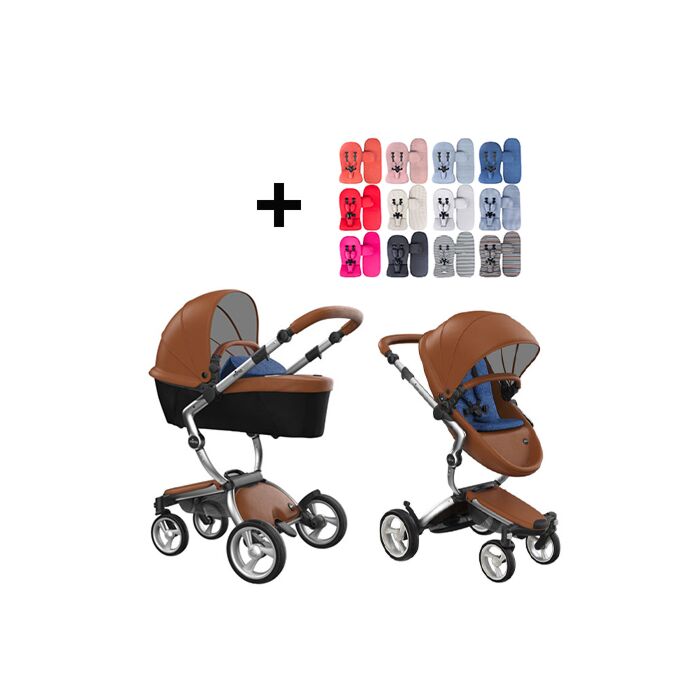 Mima Xari Kinderwagen | Frame - Aluminium | Zitting + Kap - Camel | Starter Pack - Denim Blue
