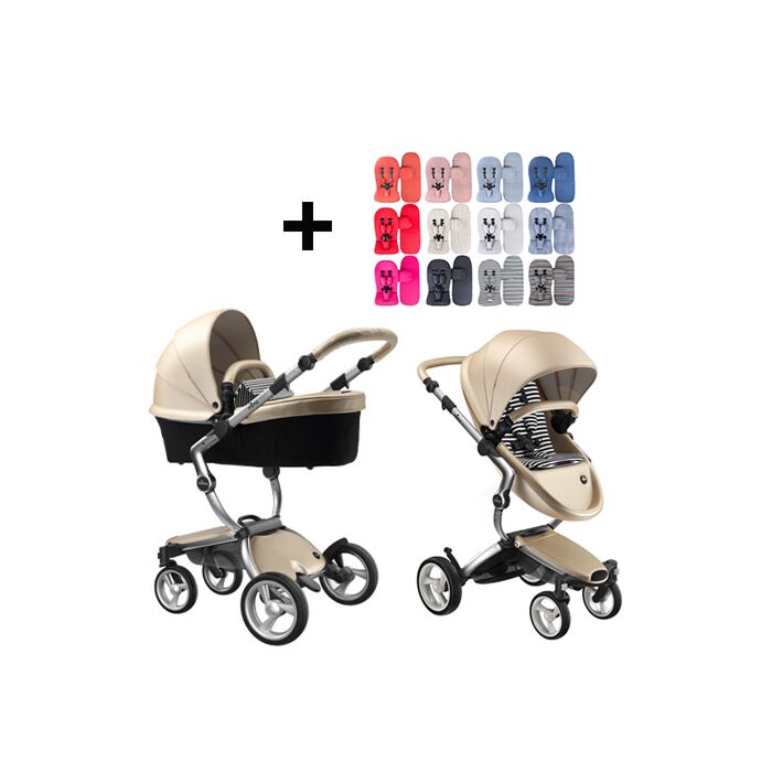 Mima Xari Kinderwagen | Frame - Aluminium | Zitting + Kap - Champagne | Starter Pack - Zwart & Wit