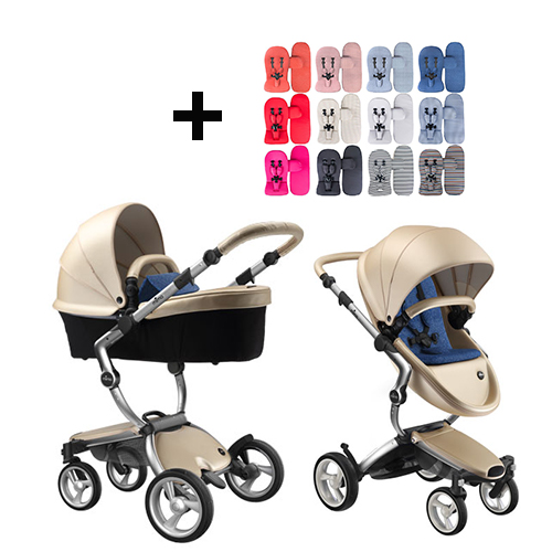 Mima Xari Kinderwagen | Frame - Aluminium | Zitting + Kap - Champagne | Starter Pack - Denim Blue