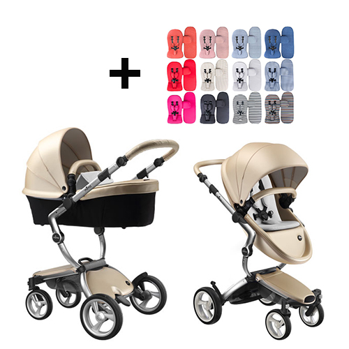 Poussette Mima Xari | Châssis - Aluminium | Siège + Capot - Champagne | Starter Pack - Stone White