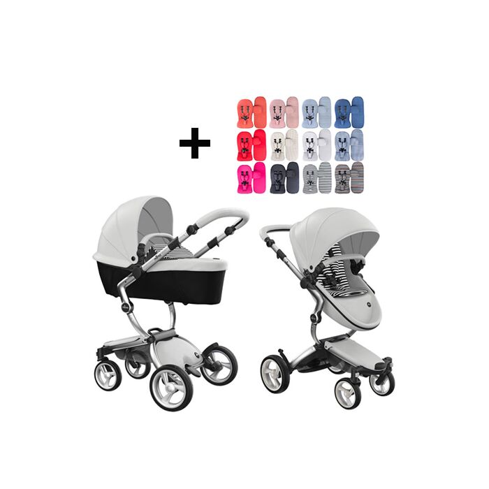 Mima Xari Kinderwagen | Frame - Aluminium | Zitting + Kap - Snow White | Starter Pack - Black & White - Babyhuys.com