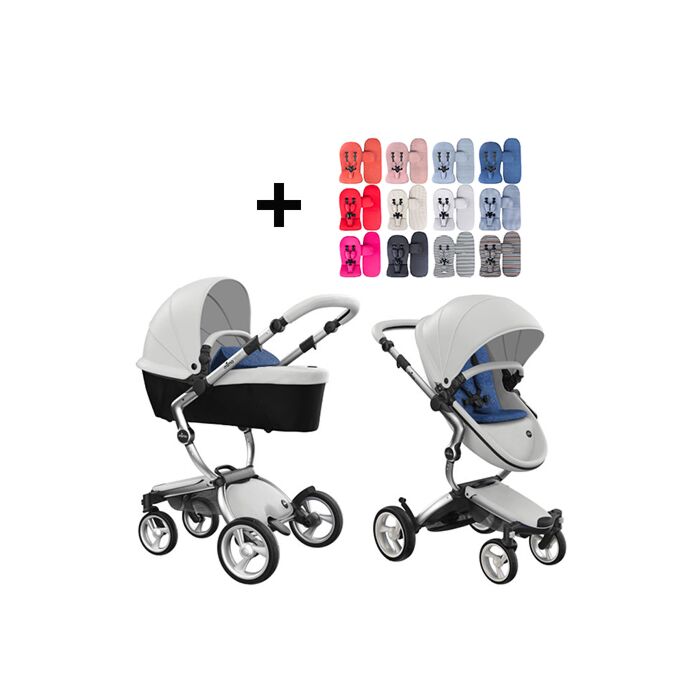 Mima Xari Kinderwagen | Frame - Aluminium | Zitting + Kap - Snow White | Starter Pack - Denim Blue - Babyhuys.com