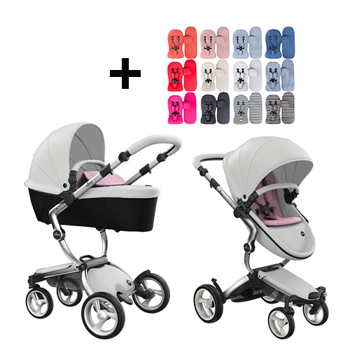 Mima Xari Kinderwagen | Frame - Aluminium | Zitting + Kap - Snow White | Starter Pack - Pixel Pink - Babyhuys.com