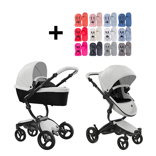 Poussette Mima Xari | Châssis - Black | Siège + Capot - Snow White | Starter Pack - Black - Babyhuys.com