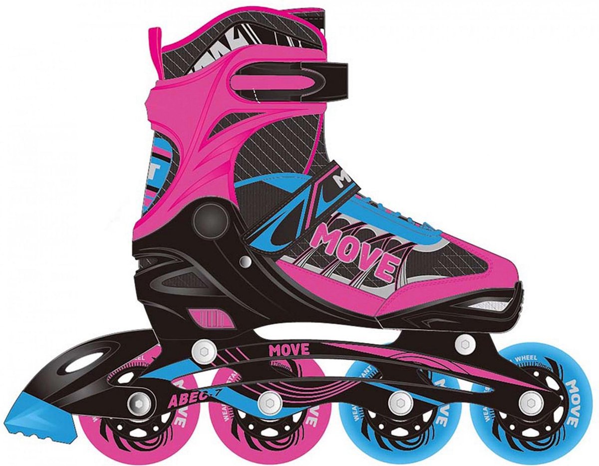 Move Fast Girl Inlineskates - Maat 30-33 - Unisex - roze/zwart/blauw - Babyhuys.com