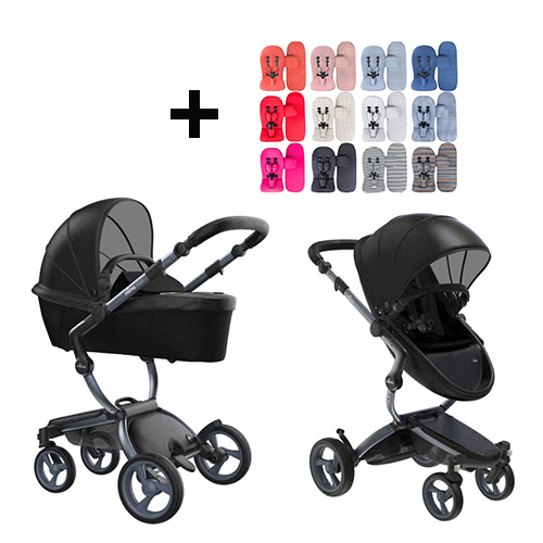 Mima Xari Kinderwagen | Frame - Graphite Grey | Zitting + Kap - Black | Starter Pack - Black - Babyhuys.com