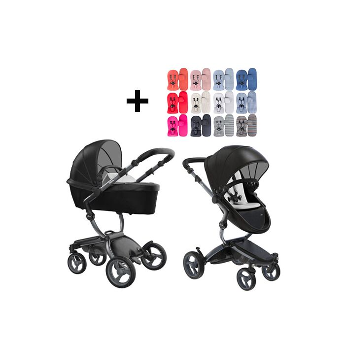 Mima Xari Kinderwagen | Gestel - Graphite Grey | Sitz + Haube - Black | Starter Pack - Stone White