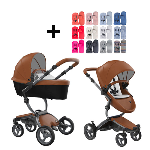 Mima Xari Kinderwagen | Frame - Graphite Grey | Zitting + Kap - Camel | Starter Pack - Stone White - Babyhuys.com